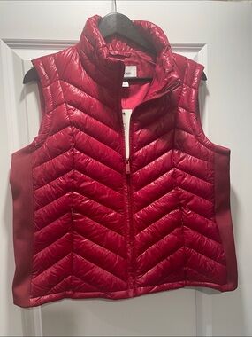 Calvin Klein Red Quilted Chevron Puffer Vest